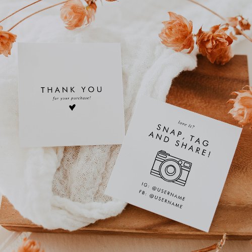 Chic Typography Social Media Snap Share Thank You Square Business Card