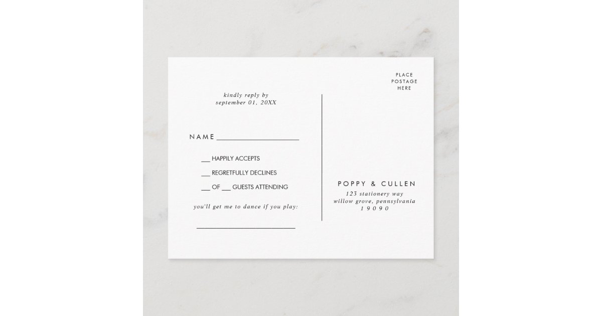Chic Typography Song Request RSVP Postcard | Zazzle