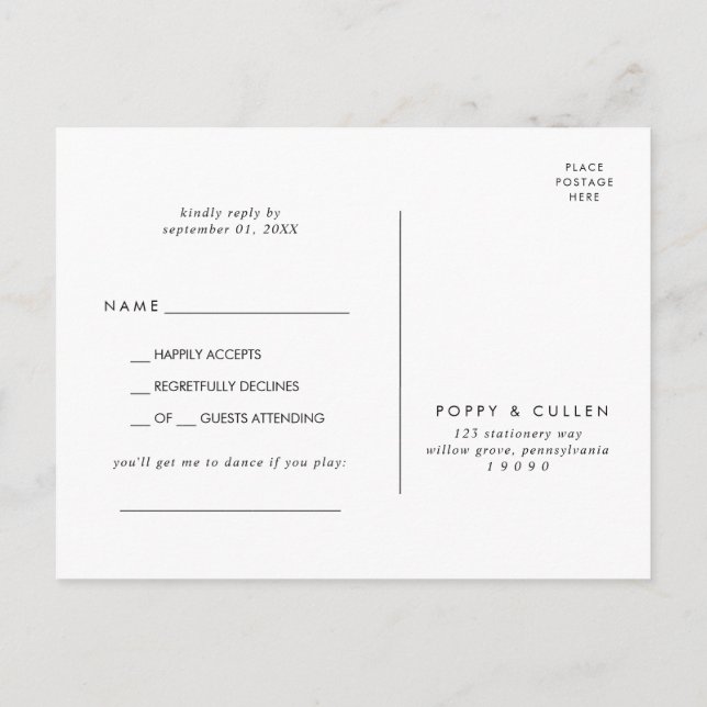 Chic Typography Song Request RSVP Postcard (Back)