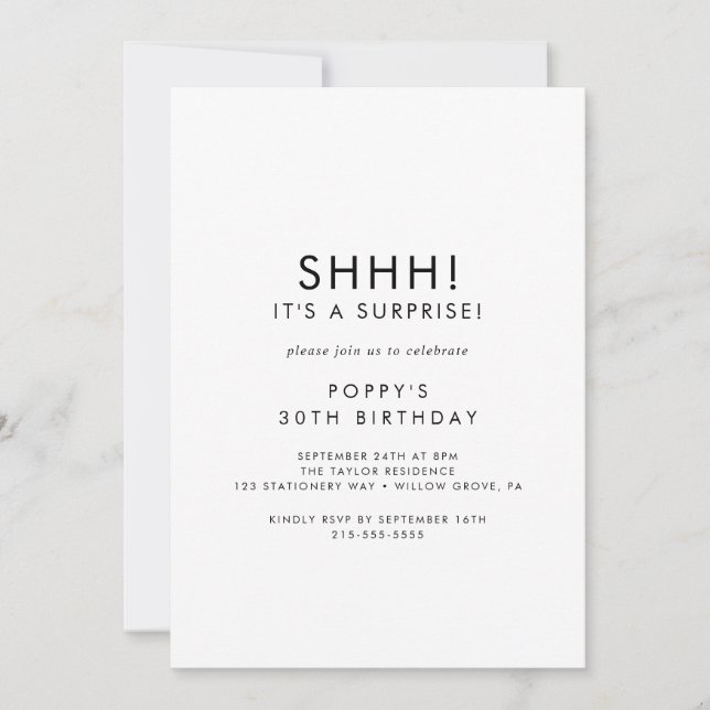 Chic Typography Surprise Party Invitation (Front)
