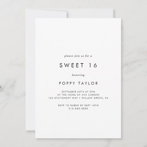 Chic Typography Sweet 16  Birthday Invitation
