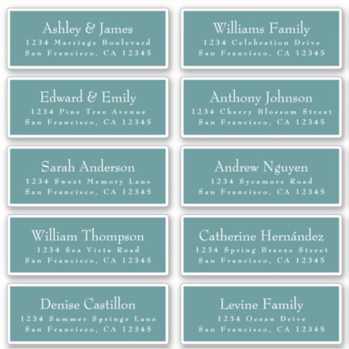 Chic Typography Teal Wedding Guest Address Labels