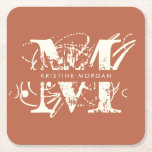 Chic typography terracotta monogram name square paper coaster<br><div class="desc">Chic typography terracotta monogram name</div>