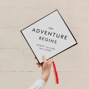 Chic Typography The Adventure Begins Graduation Cap Topper