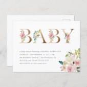 Chic Typography Watercolor Floral Gold Baby Shower Invitation Postcard (Front/Back)