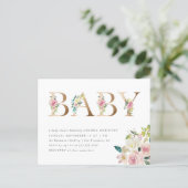 Chic Typography Watercolor Floral Gold Baby Shower Invitation Postcard (Standing Front)