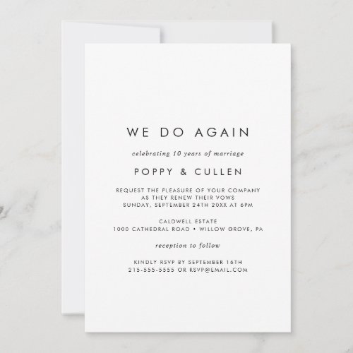 Chic Typography We Do Again Vow Renewal Invitation