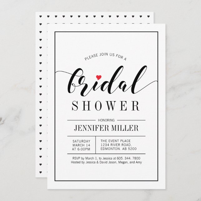 Chic Typography Wedding Bridal Shower Invitations (Front/Back)