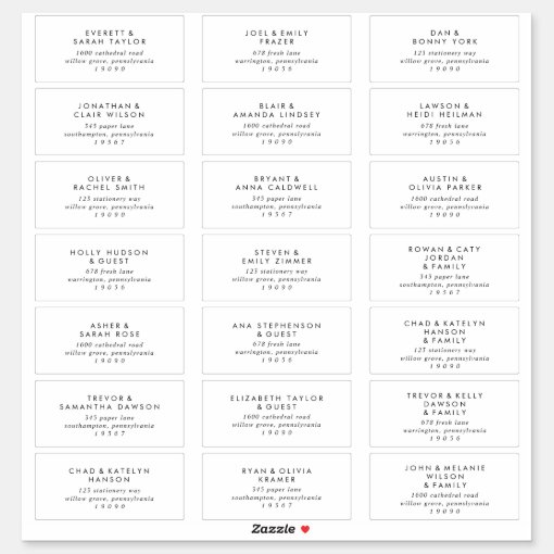 Chic Typography Wedding Guest Address Labels | Zazzle