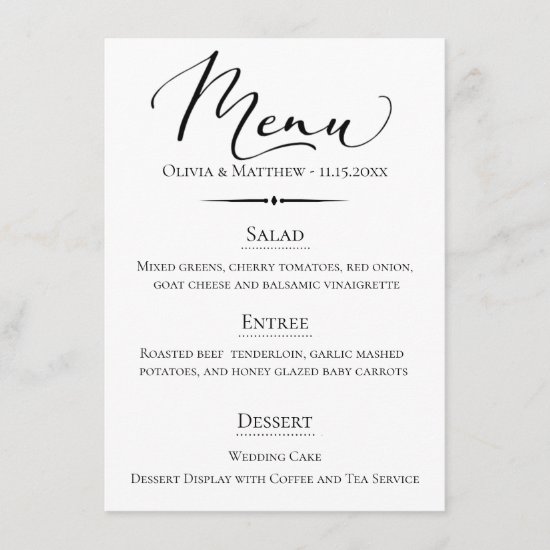 Chic Typography Wedding Menu