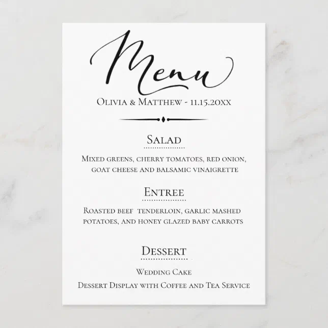 Chic Typography Wedding Menu | Zazzle