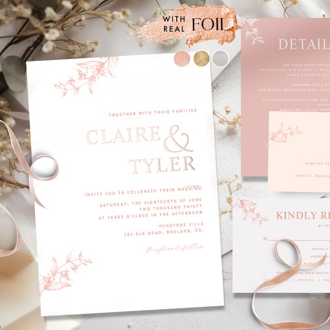 Chic Typography Wedding Peach, Blush and Rose Gold Foil Invitation (Creator Uploaded)
