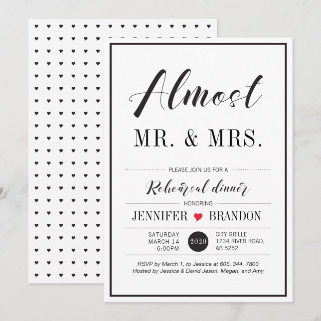 Chic Typography Wedding Rehearsal Dinner Card (Front/Back)