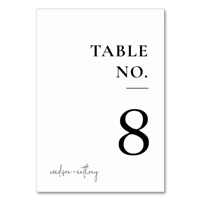 Chic Typography Wedding Table Number (Front)