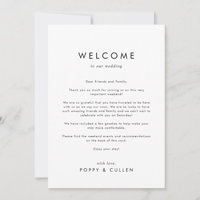 Chic Typography Wedding Welcome Letter & Itinerary