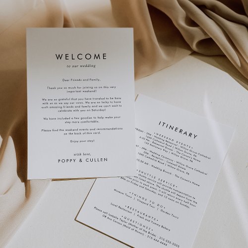 Chic Typography Wedding Welcome Letter  Itinerary