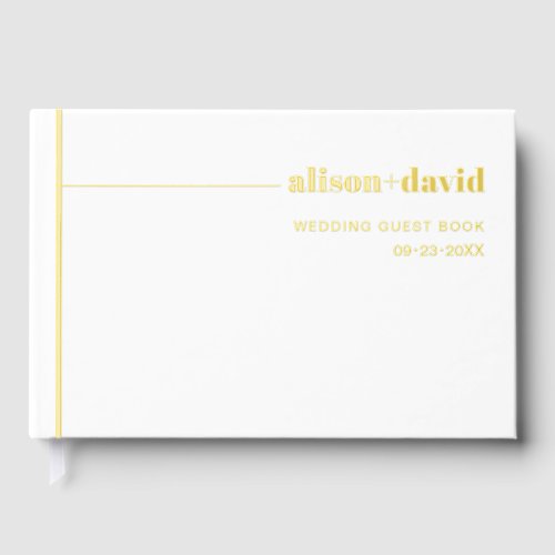 Chic typography white minimalist foil wedding guest book