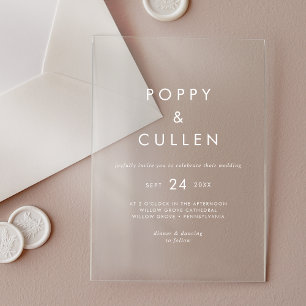 Chic Typography White Modern Boho Simple Wedding Acrylic Invitations