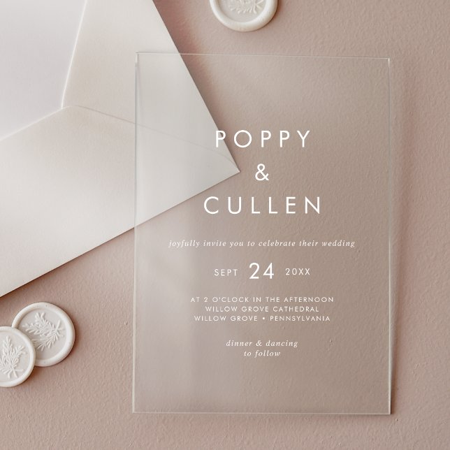 Chic Typography White Modern Boho Simple Wedding Acrylic Invitations (Chic Typography White Modern Boho Simple Wedding Acrylic Invitations)