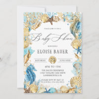 Chic Under the Sea Mermaid Baby Shower Blue Gold  Invitation