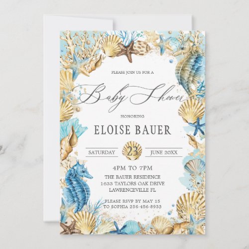 Chic Under the Sea Mermaid Baby Shower Blue Gold  Invitation