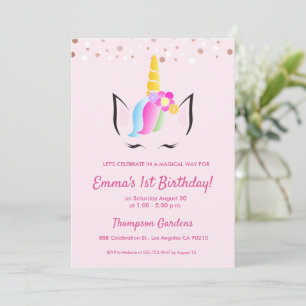 Chic Unicorn Confetti 1st birthday party Invitation