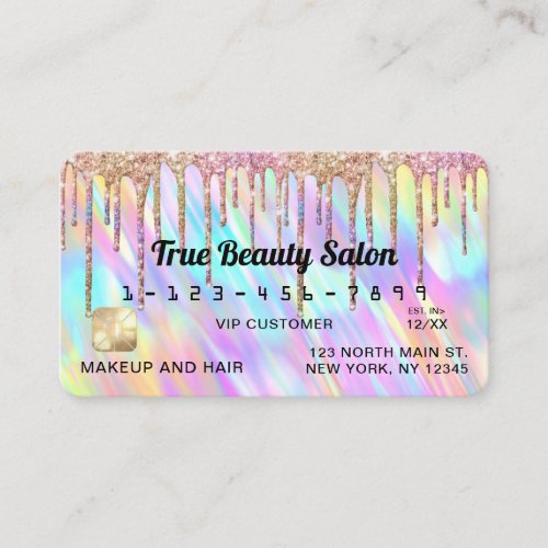 Chic Unicorn Holographic Glitter Drips Credit Business Card