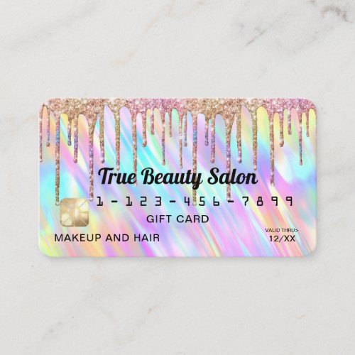 Chic Unicorn Holographic Glitter Drips Gift Credit Business Card