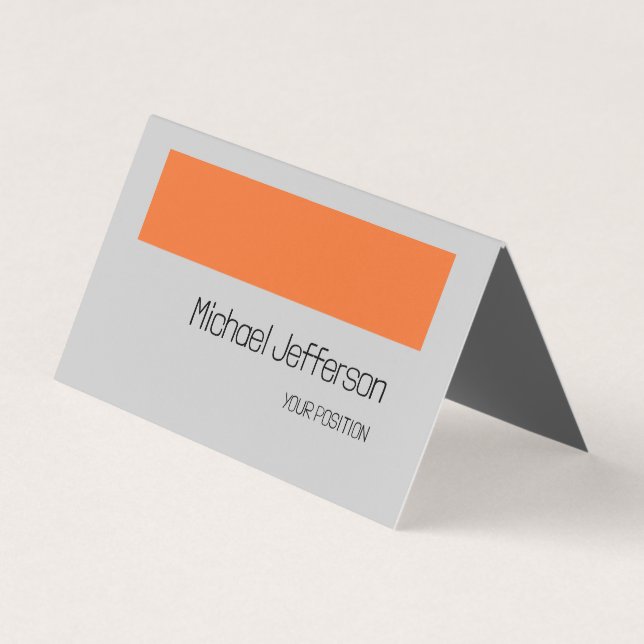 Chic Unique Modern Minimalist Plain Grey Orange Business Card (Front)