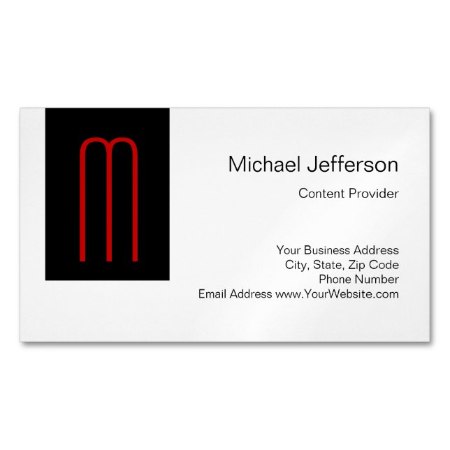 Chic Unique Monogram Black White Plain Simple Business Card Magnet (Front)