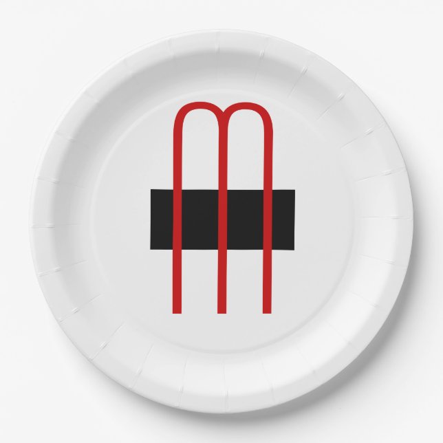 Chic Unique Monogram Black White Plain Simple Paper Plates (Front)