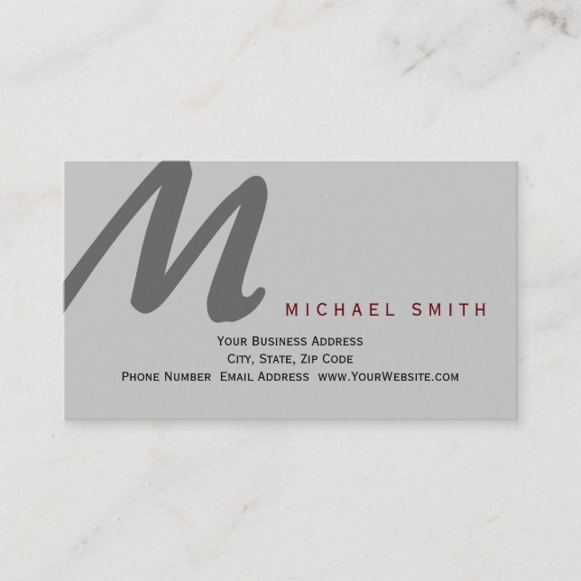Chic Unique Monogram Gray Business Card (Front)