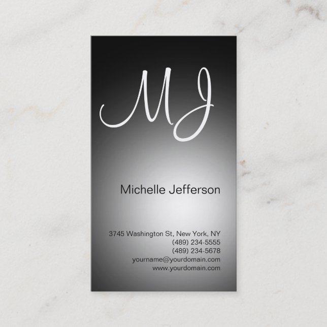 Chic Unique Monogram Gray & White Business Card (Front)