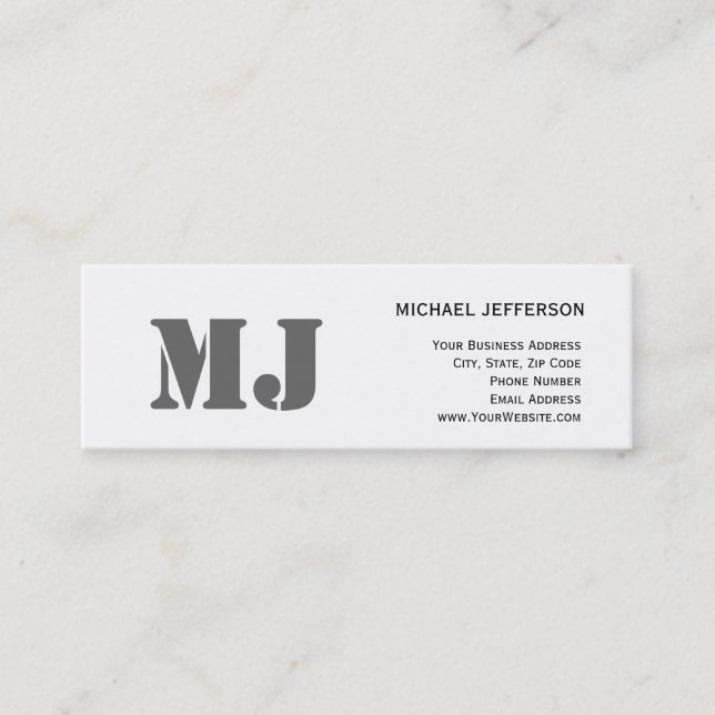 Chic Unique Monogram Gray White Business Card (Front)