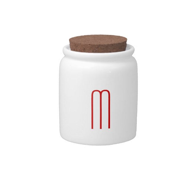 Chic Unique Monogram Red White Plain Simple Candy Jar (Front)