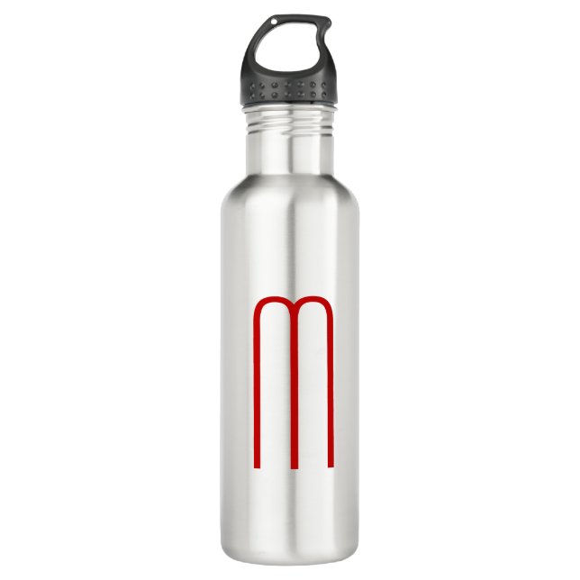 Chic Unique Monogram Red White Plain Simple Stainless Steel Water Bottle (Front)