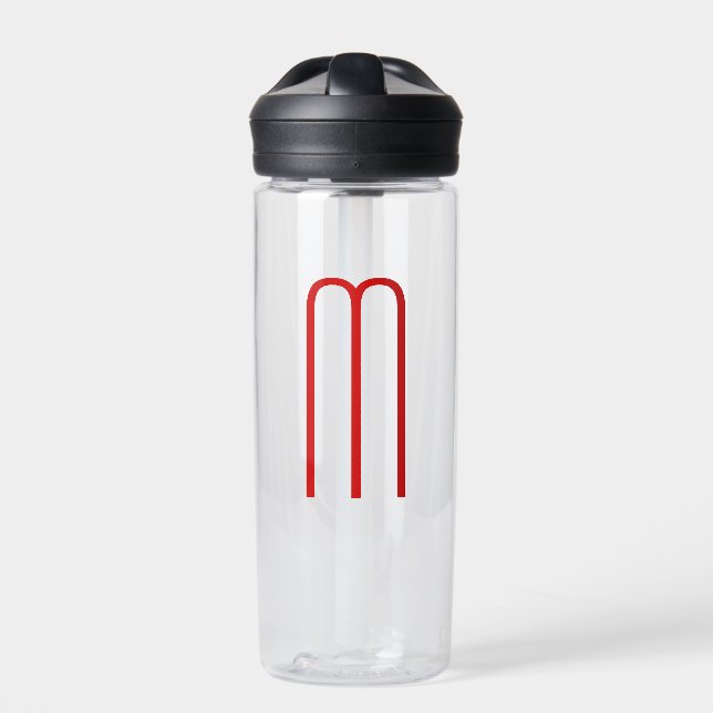 Chic Unique Monogram Red White Plain Simple Water Bottle (Front)