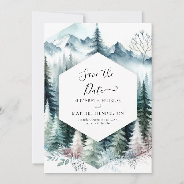 Chic Unique Mountain Wedding Save The Date (Front)