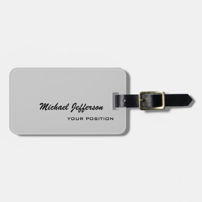 Chic Unique Script Grey Luggage Tag (Front Horizontal)