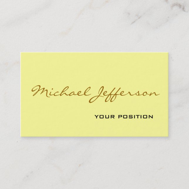 Chic Unique Script Yellow Business Card (Front)