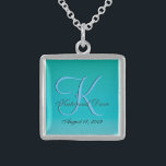 Chic Unique Turquoise Monogram Sterling Silver Necklace<br><div class="desc">Turquoise blue water like colors.</div>