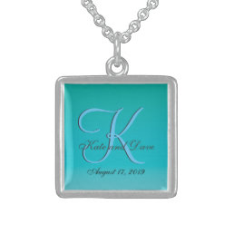 Chic Unique Turquoise Monogram Sterling Silver Necklace