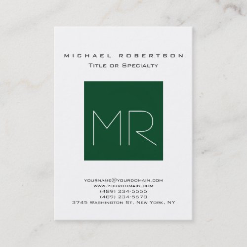 Chic Up Forest Green Monogram White Business Card
