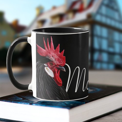 Chic Urban Farm Rooster Name Kitchen Chicken Black Mug