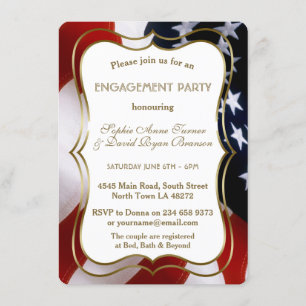 Chic USA Flag Gold Engagement Party Invite