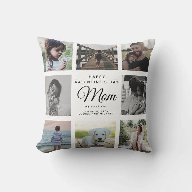 Chic Valentines Day Mom Family Photo Collage Throw Pillow (Front)