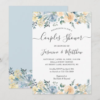Chic Vanilla Blue Floral Wedding Couples Shower Invitation