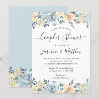 Chic Vanilla Blue Floral Wedding Couples Shower Invitation