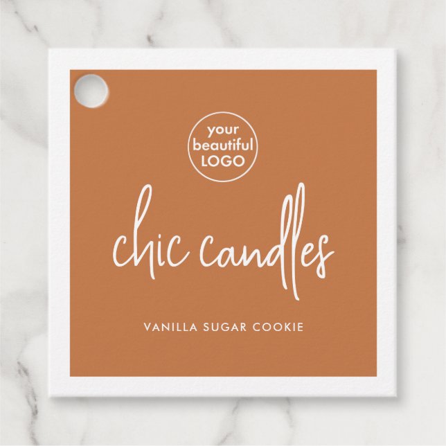 Chic Vanilla Brown Candle Hang Tag with Logo (Front)