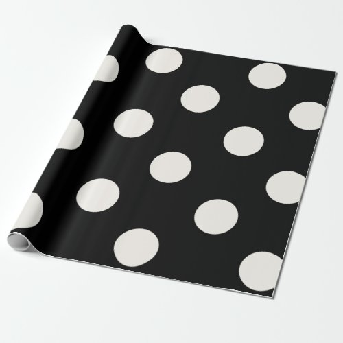 Chic Vanilla Polka Dots Pattern On Black Wedding Wrapping Paper